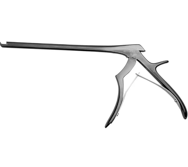 Bi-Color Ceramic Cut Medium Kerrison Rongeur, Thin Footplates, Small Handles, 15.0 Mm Opening, 40 Degree Up, Black/Gold Titanium Nitride Coat, 1.0 Mm Bite, 7" (17.8 Cm)